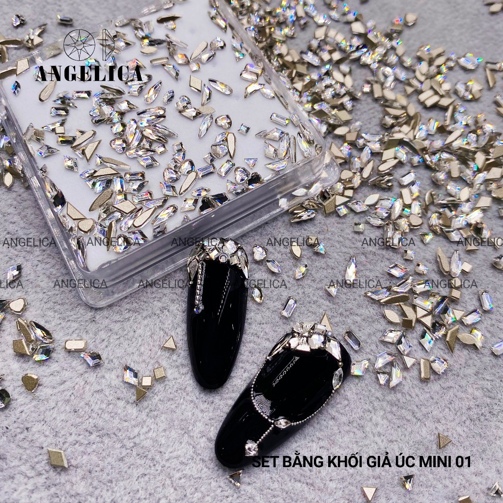 Set đá khối chân bằng giả úc cao cấp mini siêu nhỏ đính nails chân vàng trang trí móng khoảng 100 viên ANGELICA