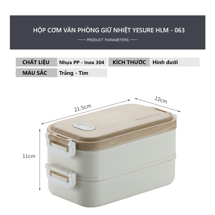 Ảnh Hộp Cơm Văn Phòng Giữ Nhiệt Vỏ Nhựa Cao Cấp Ngăn Đựng Bằng Inox 304 Có Thể Tháo Rời Dung Tích 1600ml HLM-063 YESURE 2