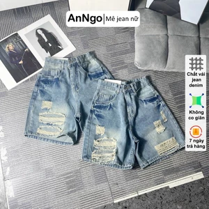 Quần jean ngố nữ ống rộng rách nhẹ, chất jean denim không co giãn dày dặn, cực xinh Anngo - AT422