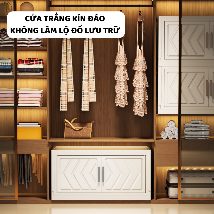 Tủ Nhựa Gấp Gọn ENODA HOME Đựng Đồ Đa Năng, Màu Trắng Trang Nhã Cho Phòng Ngủ TUN047