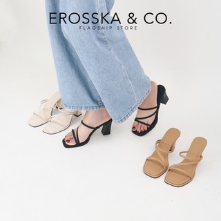 Erosska Kya - Dép cao gót nữ mũi vuông phối dây quai ngang màu nude cao 8cm - EM119