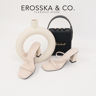 Erosska Kya - Dép cao gót nữ mũi vuông phối dây quai ngang màu nude cao 8cm - EM119