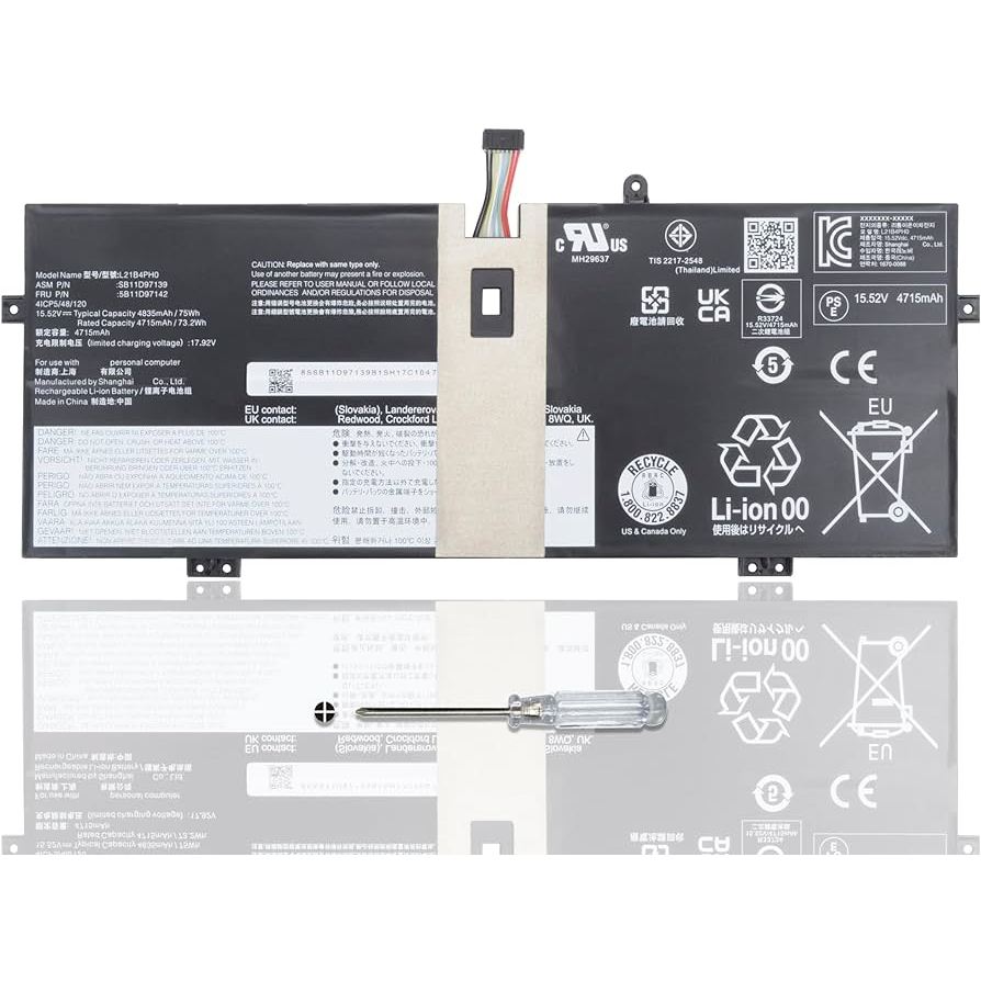 Batterie Pour Lenovo IdeaPad Yoga 9-14IAP7 / 14IRP8 - Référence L21C4PH0 - 75Wh, 15.52V, 4 Cellules - Compatible SB11D97143, 5B11N52020, Etc. - 6