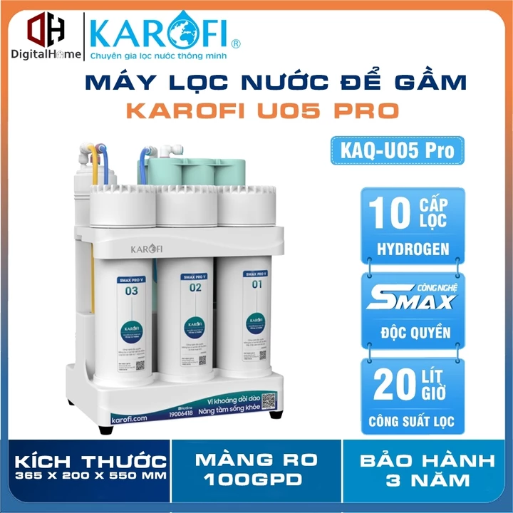 Máy Lọc Nước Để Gầm Karofi KAQ-U05 Pro, 10 Cấp Lọc Công Suất 20L/h, BH Tại Nhà 3 Năm
