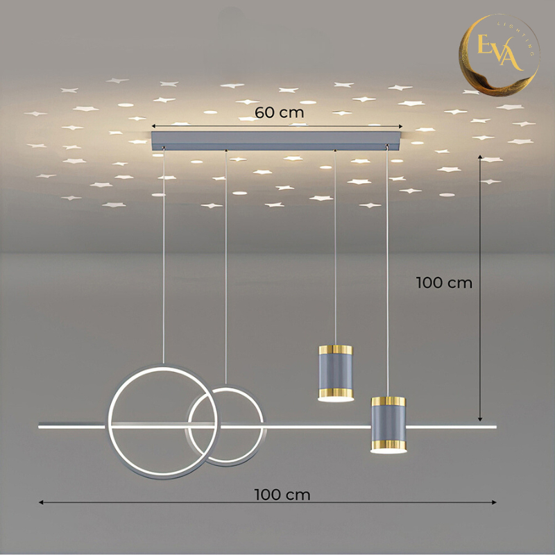 Đèn thả bàn ăn hiện đại EVA B003-GR LED 3 chế độ ánh sáng 60W*3C dài 1m bảo hành 12 tháng