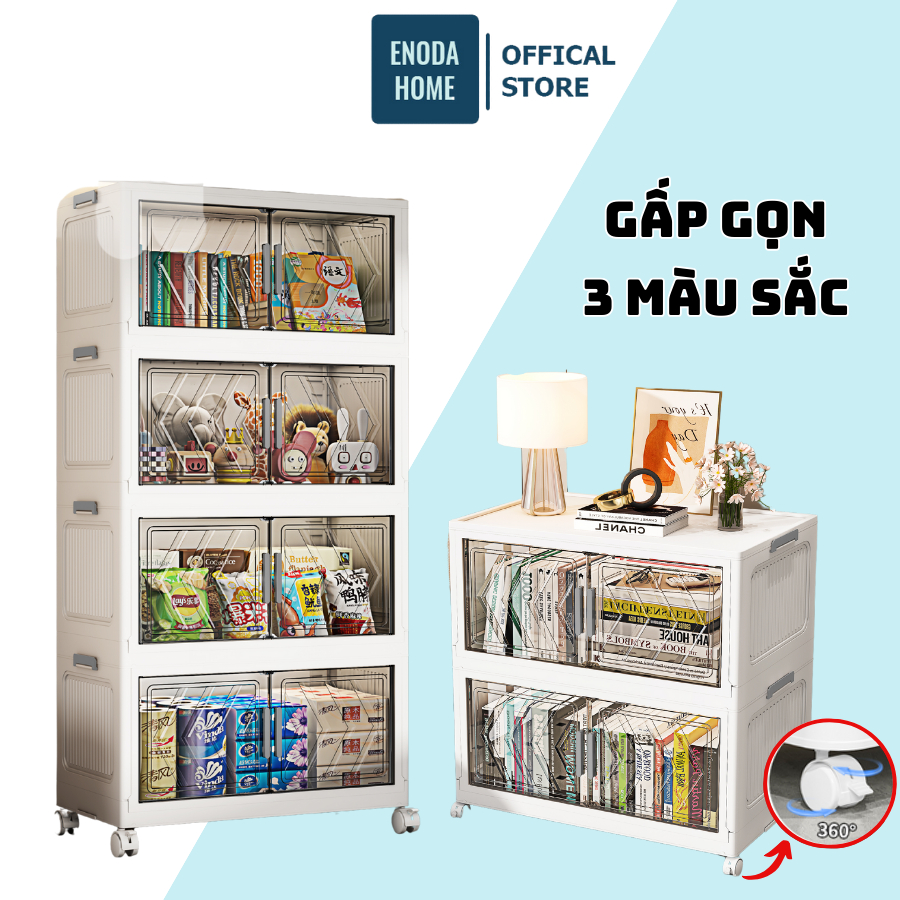 Tủ Đựng Đồ ENODA HOME, Tủ Đựng Sách, Đồ Ăn Vặt Có Thể Gấp Gọn Bánh Xe 360, Màu Sắc Tươi Sáng TUN046