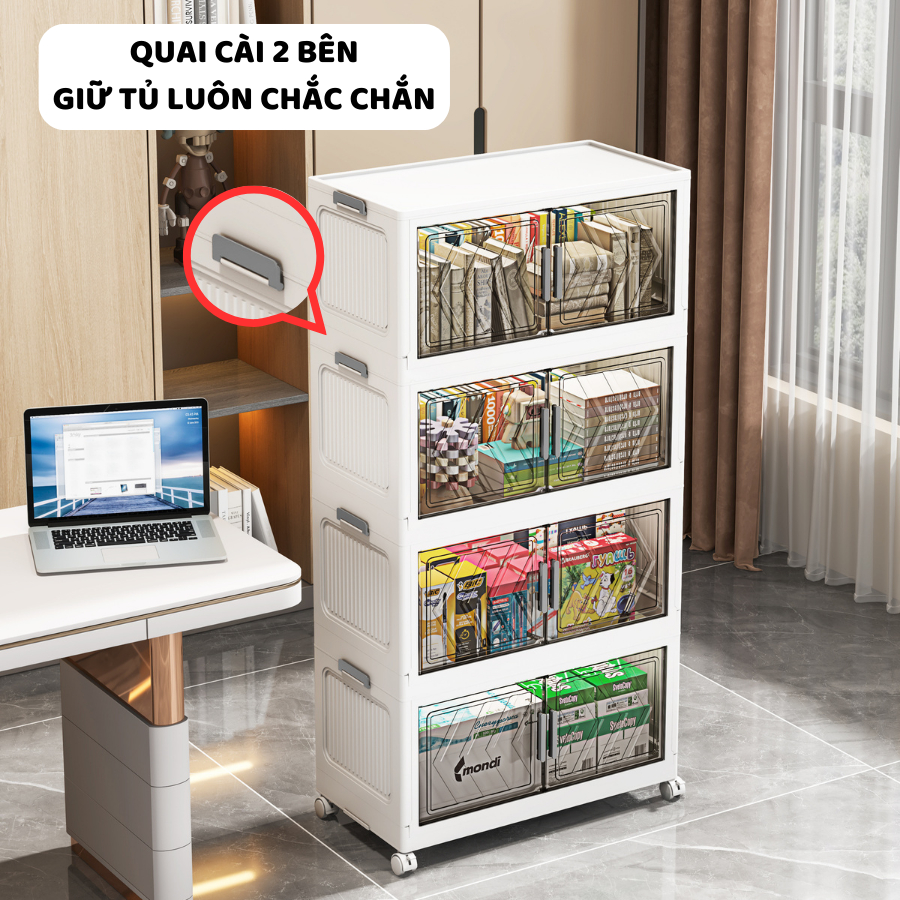 Tủ Đựng Đồ ENODA HOME, Tủ Đựng Sách, Đồ Ăn Vặt Có Thể Gấp Gọn Bánh Xe 360, Màu Sắc Tươi Sáng TUN046