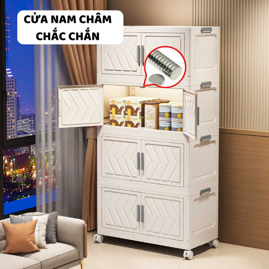 [80CM]Tủ Quần Áo ENODA HOME, Tủ Trắng Gấp Gọn, Chăn Ga, Đồ Dùng Phòng Ngủ, Tủ Nhựa Có Bánh Xe, Màu Sắc Sang Trọng TUN047