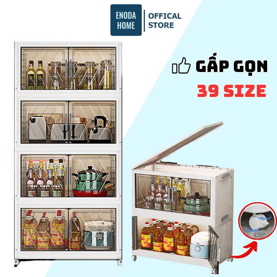 Tủ Đựng Đồ ENODA HOME,  Tủ Đựng Gia Vị, Nồi, Chén Bát, Đồ Dùng Nhà Bếp Có Thể Gấp Gọn, Cửa Chống Bụi TUN046
