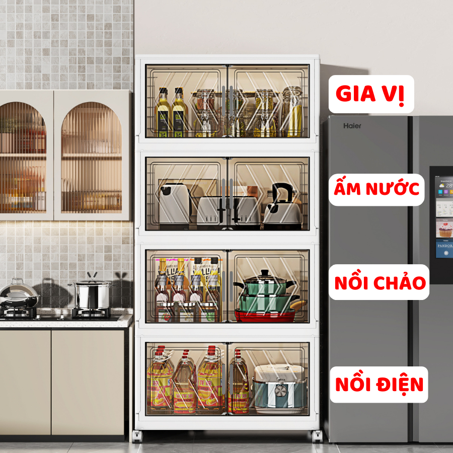 Tủ Đựng Đồ ENODA HOME,  Tủ Đựng Gia Vị, Nồi, Chén Bát, Đồ Dùng Nhà Bếp Có Thể Gấp Gọn, Cửa Chống Bụi TUN046