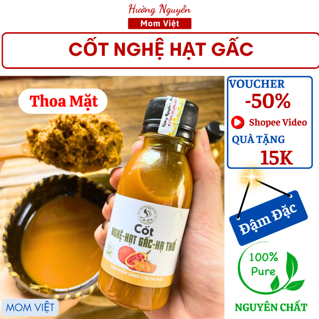 Nghệ gừng hạt gấc hạ thổ, rượu gừng nghệ hạ thổ MomViet đậm đặc cho 100ml Da MẶT