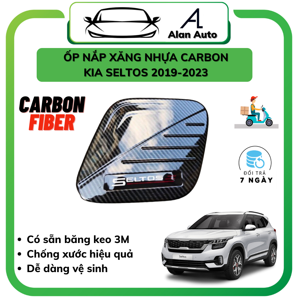 Ốp nắp xăng carbon Kia Seltos 2020, Chất liệu nhựa abs vân carbon
