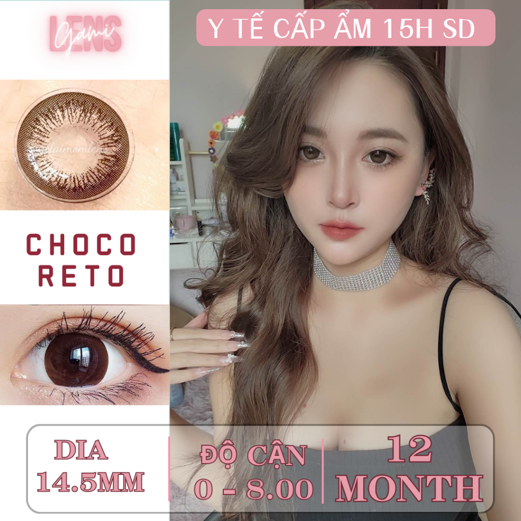 Lens cận cấp ẩm 6 tháng CHOCORETO 14.5mm 15h sử dụng gamilens ( Giảm giá 35k khách hàng mới )