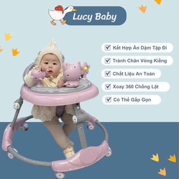 Xe Tập Đi Cho Bé Xoay Tròn 360, Xe Tròn Tập Đi Đa Năng Thành Xe Đẩy Ăn Dặm Có Thể Gấp Gọn Cho Bé LucyBabi