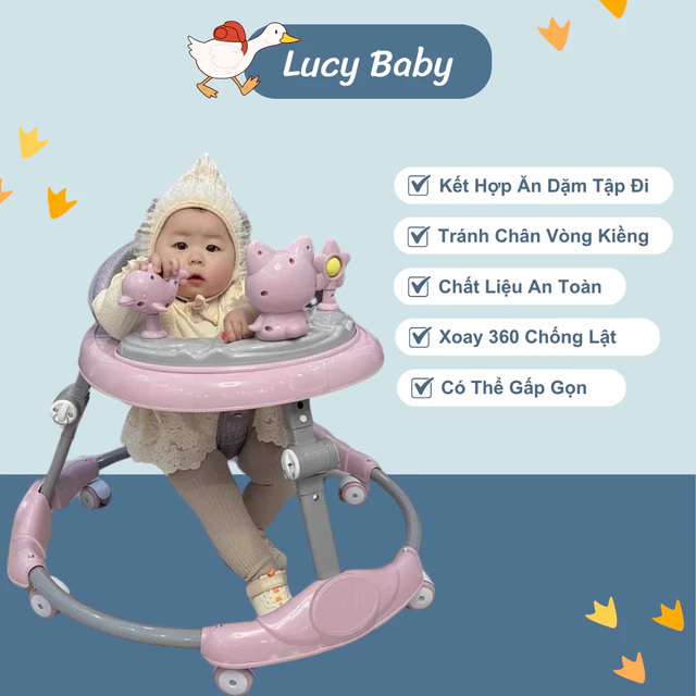 Xe Tập Đi Cho Bé Xoay Tròn 360, Xe Tròn Tập Đi Đa Năng Thành Xe Đẩy Ăn Dặm Có Thể Gấp Gọn Cho Bé LucyBabi