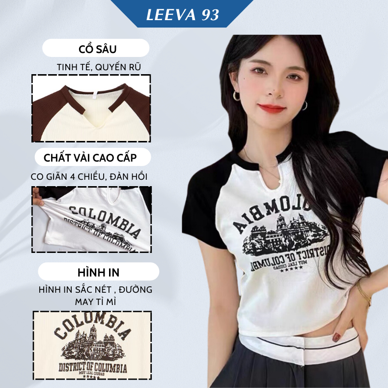 Áo croptop ôm body Colom áo body tay ngắn cổ V siêu hack dáng áo thun dáng ngắn mùa hè 113