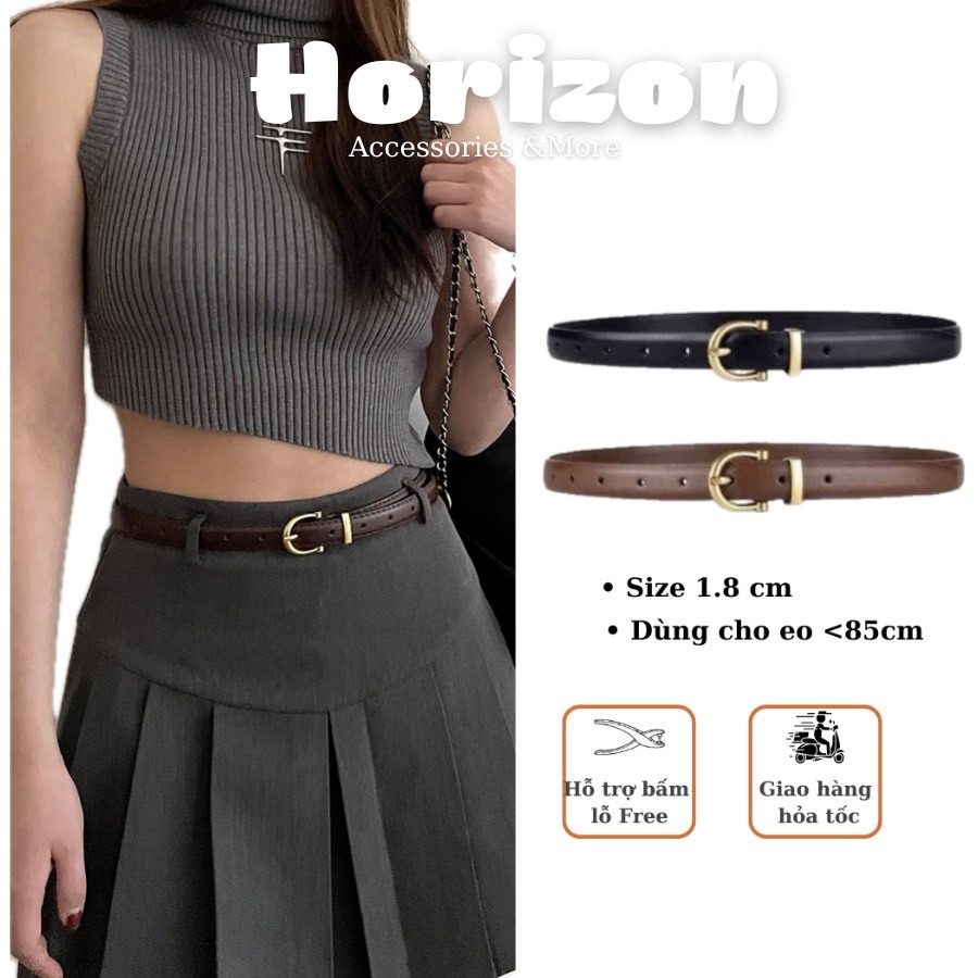 Thắt Lưng Nữ Bản Nhỏ Da Đẹp Dày Xịn Kiểu Hàn Quốc Horizon Dây Nịt Bản Nhỏ Dây Lưng Quần Áo Nữ Mặt Vàng Chữ C Nhỏ