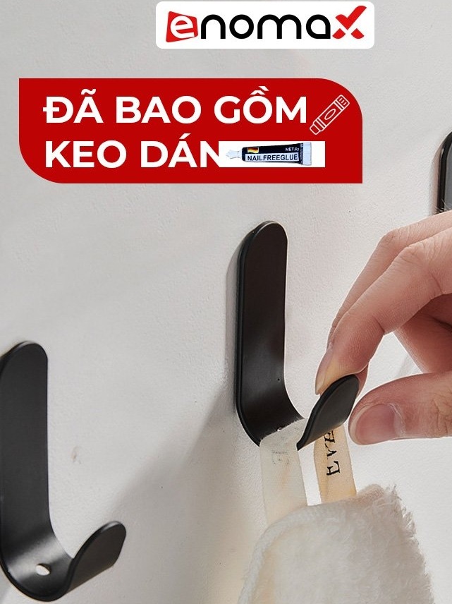 Ảnh Móc treo đồ dán tường Enomax chịu lực 10kg, chất liệu Thép Carbon, tặng kèm keo dán 6g ( Eno-0122) 1