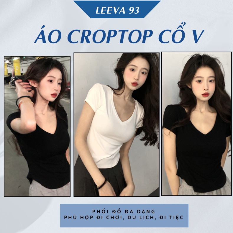 Áo thun croptop cổ V áo body dáng ôm áo thun tay ngắn dáng ôm ngọt ngào vạt bầu ngắn tay màu trơn 618