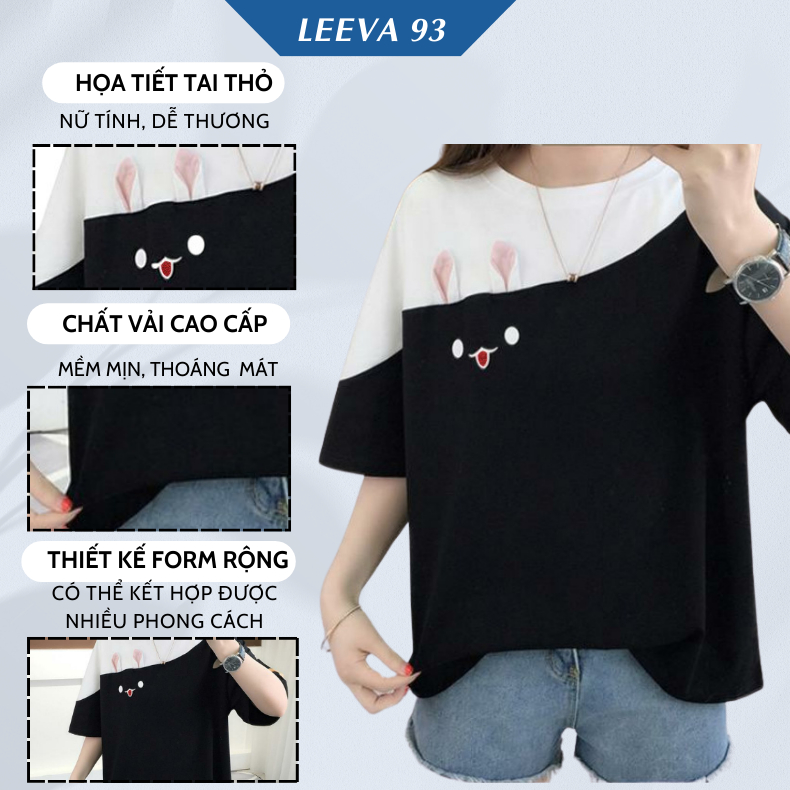 Áo phông in hoạ tiết thỏ dễ thương, tay ngắn, dáng rộng, cổ tròn thời trang Hàn Quốc cho nữ - 4519