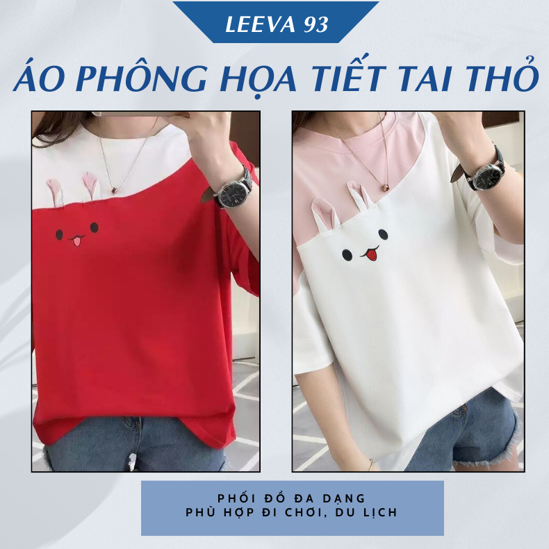 Áo phông in hoạ tiết thỏ dễ thương, tay ngắn, dáng rộng, cổ tròn thời trang Hàn Quốc cho nữ - 4519