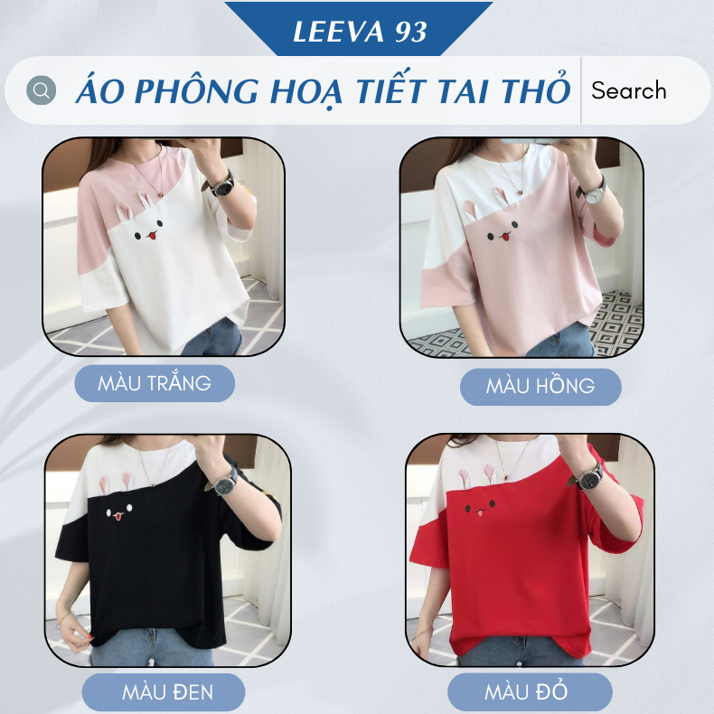 Áo phông in hoạ tiết thỏ dễ thương, tay ngắn, dáng rộng, cổ tròn thời trang Hàn Quốc cho nữ - 4519