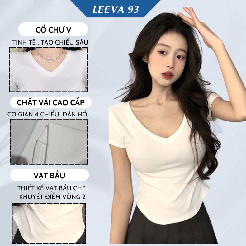 Áo thun croptop cổ V áo body dáng ôm áo thun tay ngắn dáng ôm ngọt ngào vạt bầu ngắn tay màu trơn 618