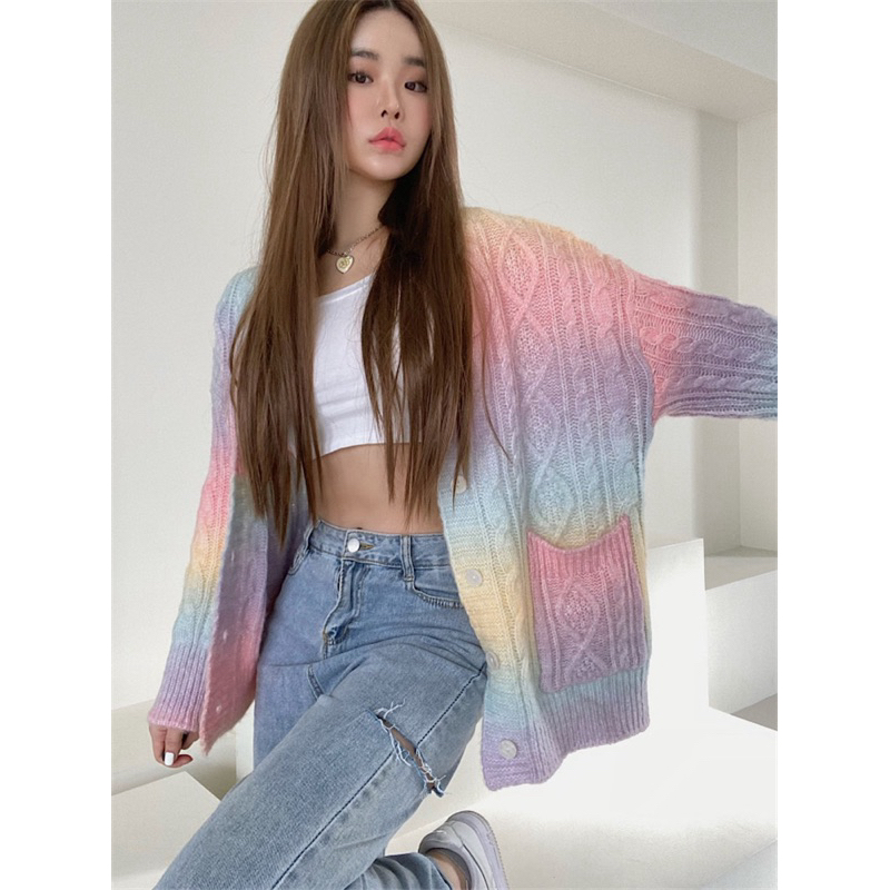 Áo khoác len cardigan dài tay màu cầu vồng Rainbow phong cách ulzzang SAM SAM BOUTIQUE | BigBuy360 - bigbuy360.vn