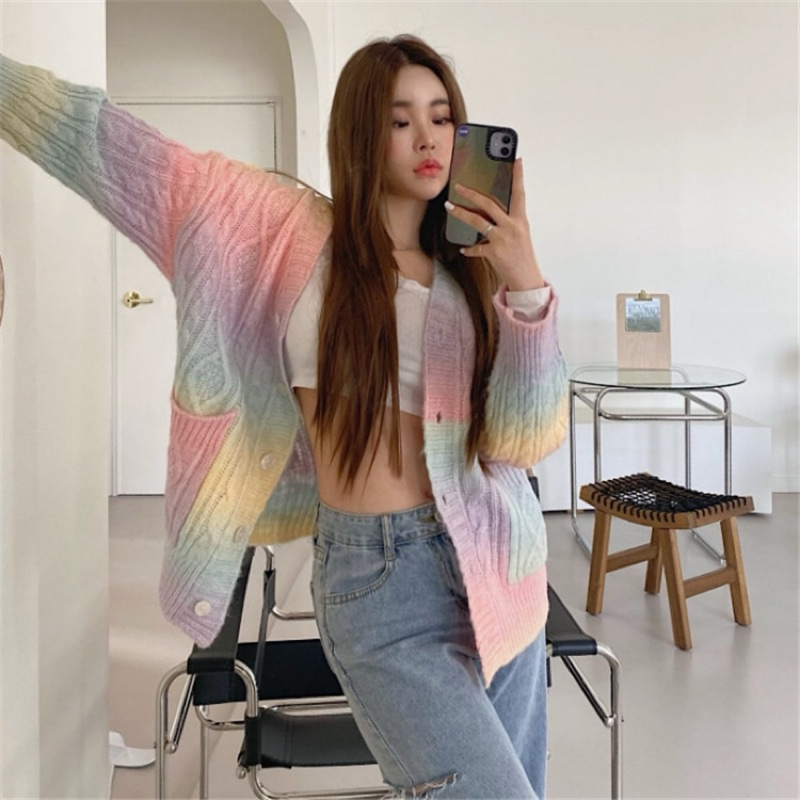 Áo khoác len cardigan dài tay màu cầu vồng Rainbow phong cách ulzzang SAM SAM BOUTIQUE | BigBuy360 - bigbuy360.vn