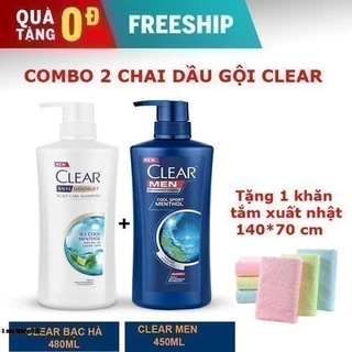 [FREE SHIP] COMBO 2 CHAI DẦU GỘI CLEAR LÀM MƯỢT TÓC NGĂN GÀU TẶNG KHĂN TẮM XUẤT NHẬT