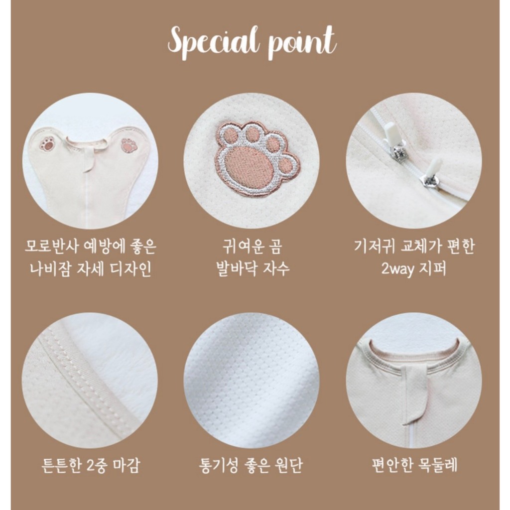 Nhộng Chũn/Nhộng Ngủ Cotton Hàn Cao Cấp, Tay Gấu Dễ Thương Cho Bé HX21 3SBABY