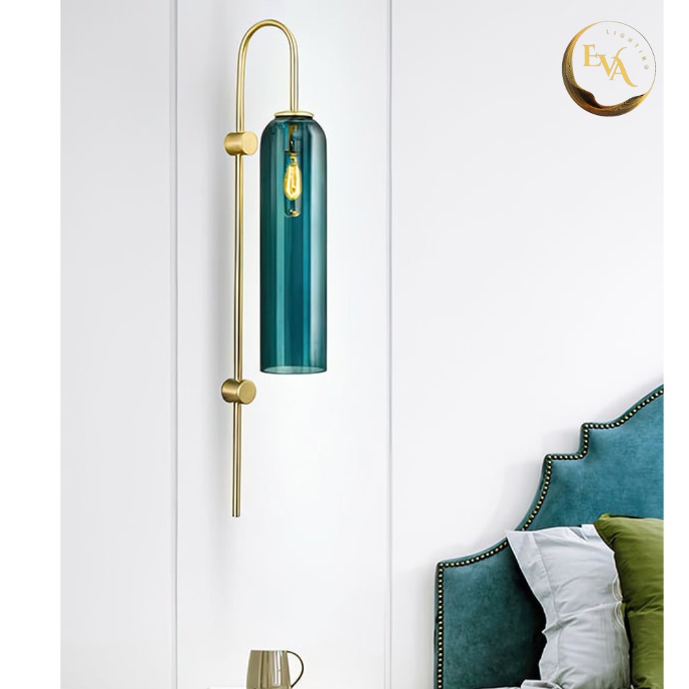 Đèn tường dercor EVA -BD008 BL hiện đại ống dài D100mm màu xanh bảo hành 12 tháng