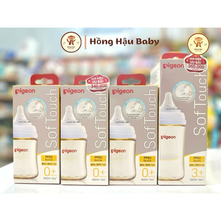 Bình sữa Pigeon Softouch PPSU Plus thế hệ III 160ML/240ML Cổ Rộng