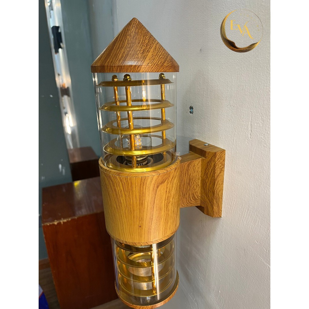 Đèn tường ngoài trời EVA chống nước màu vân gỗ, đui đèn E27, lắp cả trong nhà và ngoài trời bảo hành 12 tháng