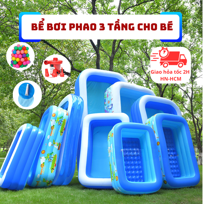 Bể Bơi Phao Cho Bé chính hãng 3 tầng,thành cao dày dặn, đáy chống trượt-Bảo Hành Chính Hãng 1 đổi 1