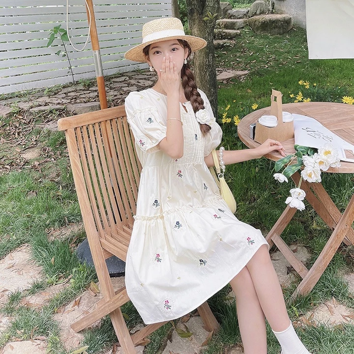Váy bầu hoa nhí, đầm bầu thời trang dáng babydoll hoa nhí kiểu dáng Hàn Quốc họa tiết hoa vintarget
