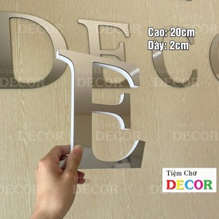 Chữ Nổi Bạc Gương 20cm T2 In Hoa Dán Tường Trang Trí Shop - Chữ Decor Biển quảng cáo Chất Liệu Fomex Alu