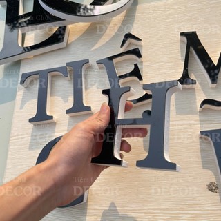 Chữ Nổi Đen Gương 10cm dày 15mm T2 In Hoa Dán Tường Trang Trí Tiệm - Chữ 3D Decor Biển quảng cáo Chất Liệu Fomex Alu