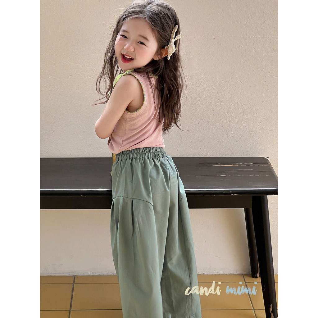 CANDIMIMI Áo Thun Cotton Sát Nách Cổ Viền Hoa Mềm Mại Cho Bé Gái -  Phong Cách Hàn Quốc
