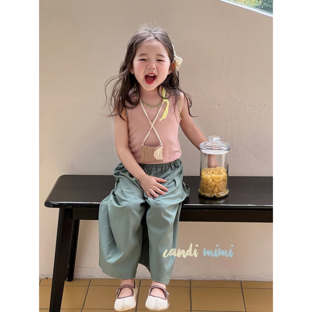 CANDIMIMI Áo Thun Cotton Sát Nách Cổ Viền Hoa Mềm Mại Cho Bé Gái -  Phong Cách Hàn Quốc