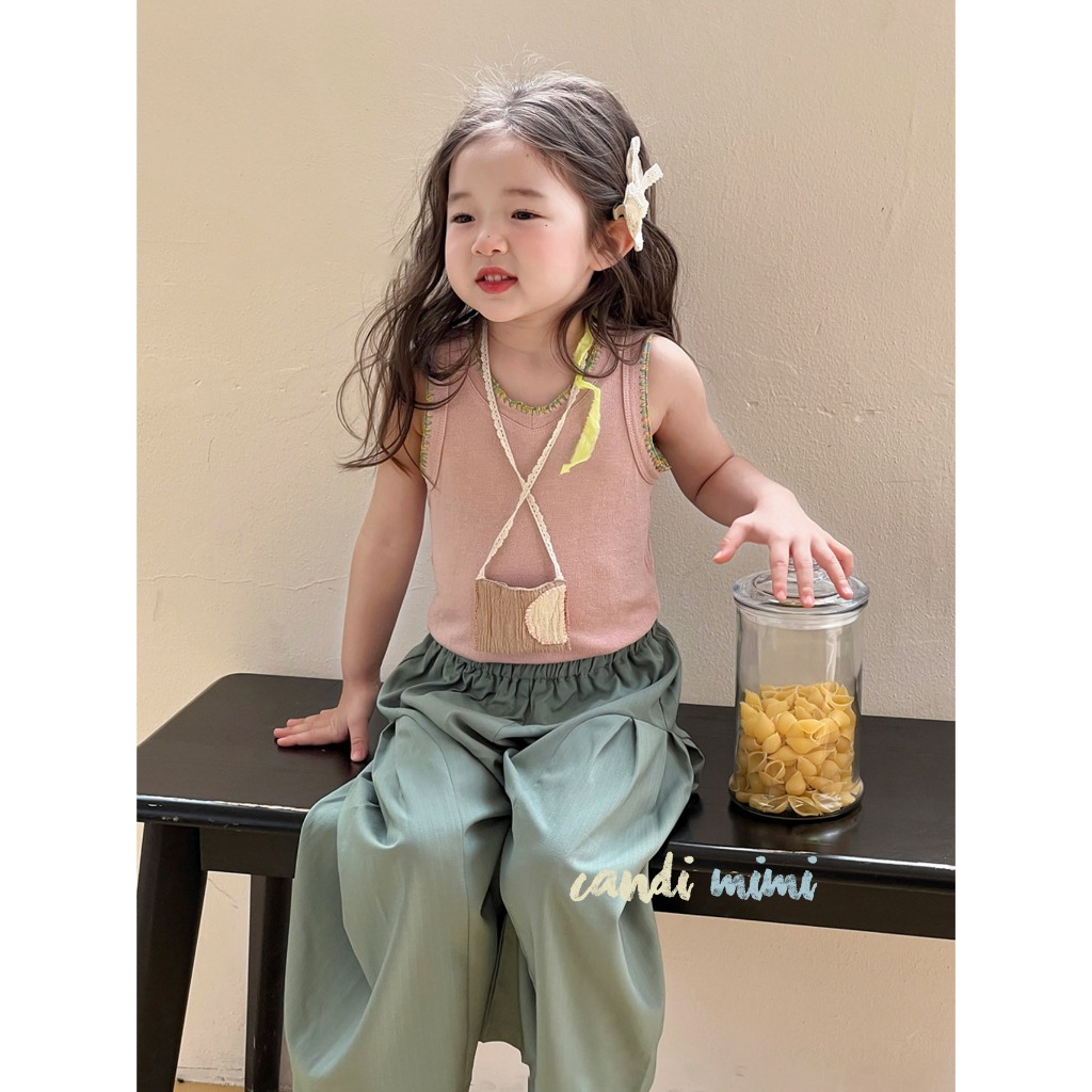 CANDIMIMI Áo Thun Cotton Sát Nách Cổ Viền Hoa Mềm Mại Cho Bé Gái -  Phong Cách Hàn Quốc