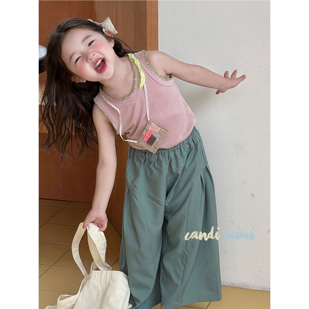 CANDIMIMI Áo Thun Cotton Sát Nách Cổ Viền Hoa Mềm Mại Cho Bé Gái -  Phong Cách Hàn Quốc
