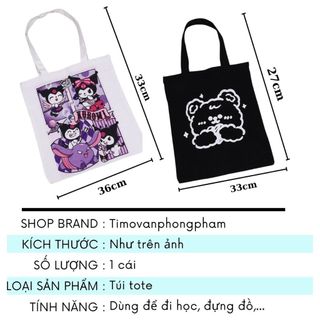 Túi Tote Vải Canvas Kuromi Gấu Dâu Đi Học Mini Phong Cách Hàn Quốc Timo TV73