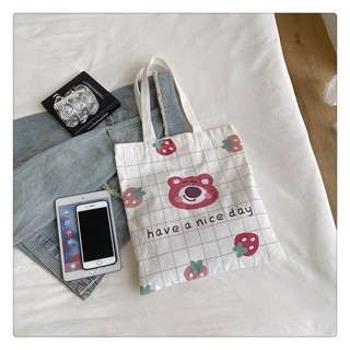 Túi Tote Vải Canvas Kuromi Gấu Dâu Đi Học Mini Phong Cách Hàn Quốc Timo TV73