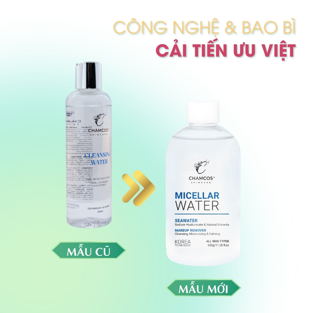 HSD:11/12/2026 Sale Nước Tẩy Trang làm sạch sâu loại bỏ make up tốt CHAMCOS MICELLAR WATER 320ml