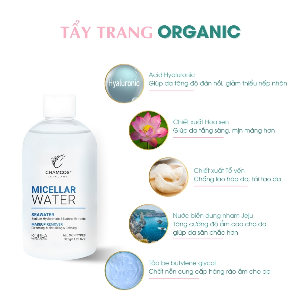HSD:11/12/2026 Sale Nước Tẩy Trang làm sạch sâu loại bỏ make up tốt CHAMCOS MICELLAR WATER 320ml
