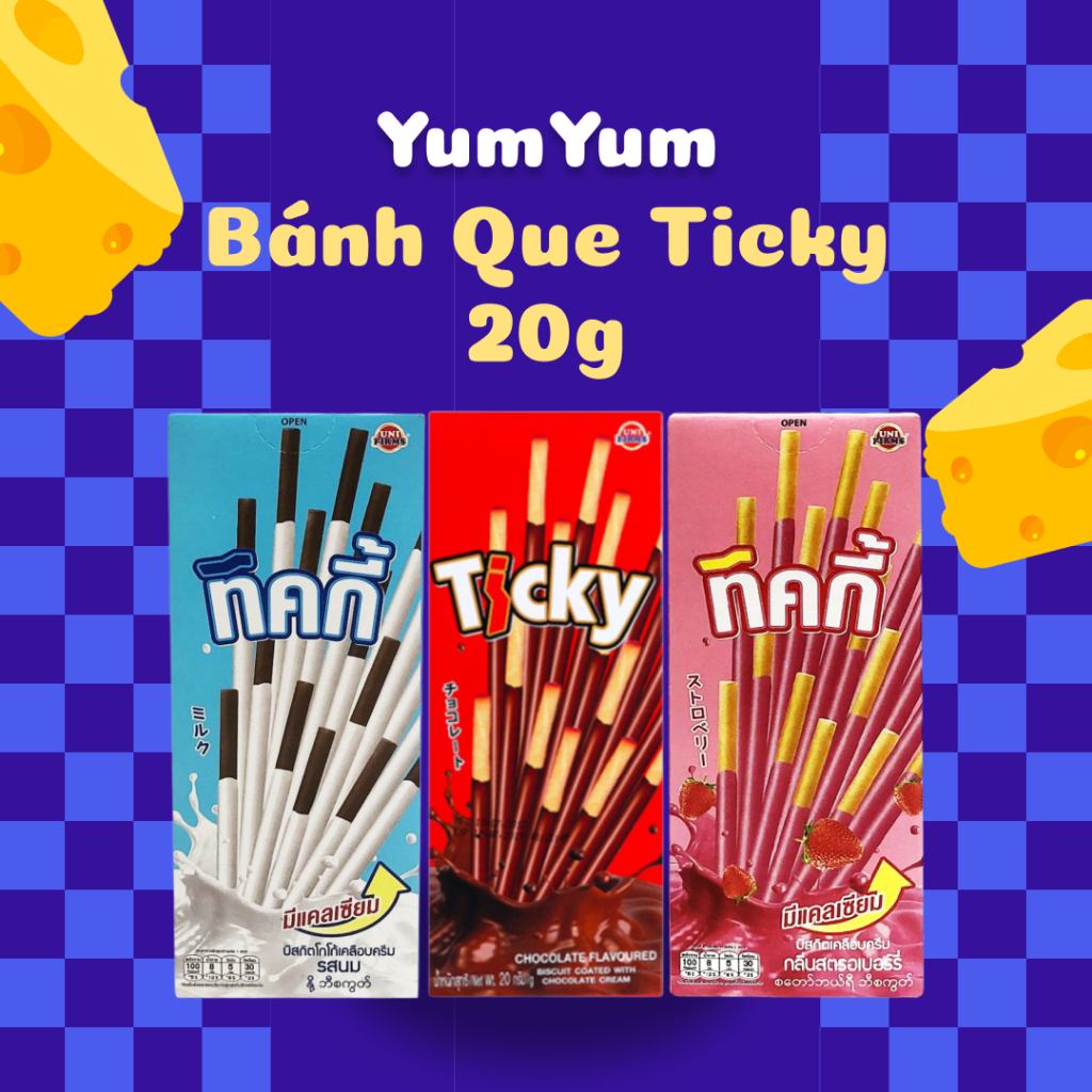 Bánh Que Ticky Thái Lan 20g, Bánh que Phủ Kem Cách Vị Socola/Sữa/Dâu ...