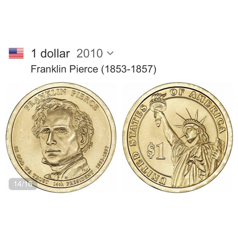 Đồng xu tổng thống Mỹ 1 dollar Franklin Pierce (1853-1857) | Shopee ...