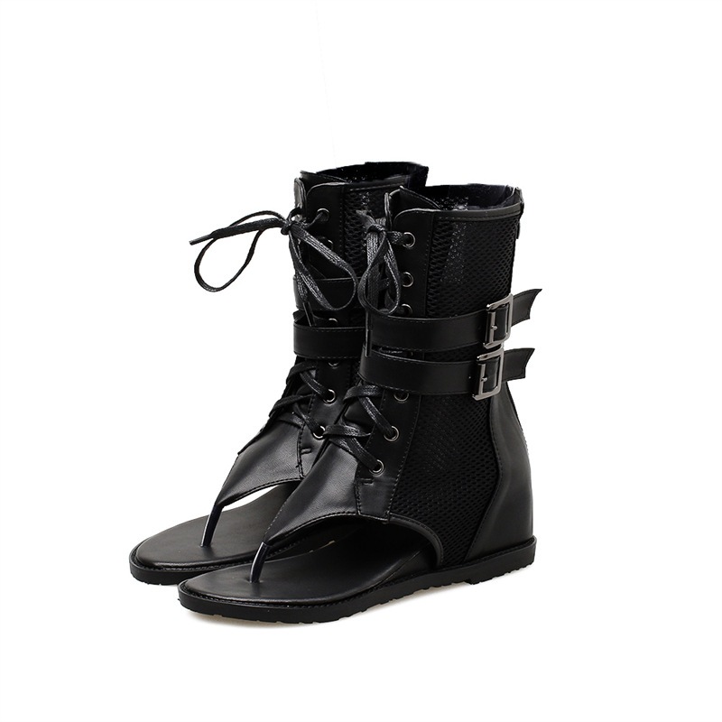 [Chính hãng] Giày sandal chiến binh nữ CAILOUYA xỏ ngón lưới đế độn 5cm basic sang trọng, giày boot nữ LAL14