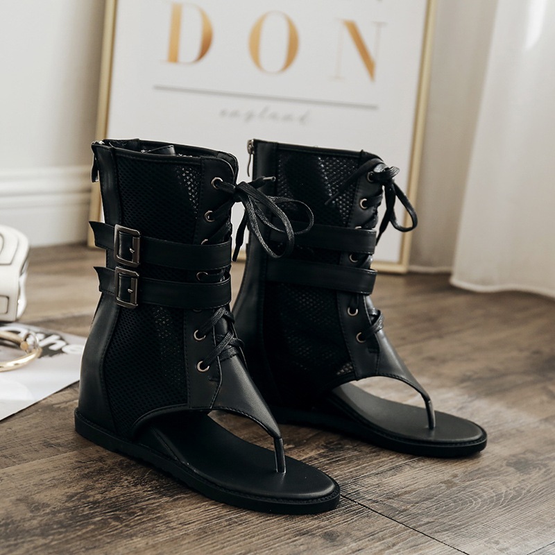 [Chính hãng] Giày sandal chiến binh nữ CAILOUYA xỏ ngón lưới đế độn 5cm basic sang trọng, giày boot nữ LAL14